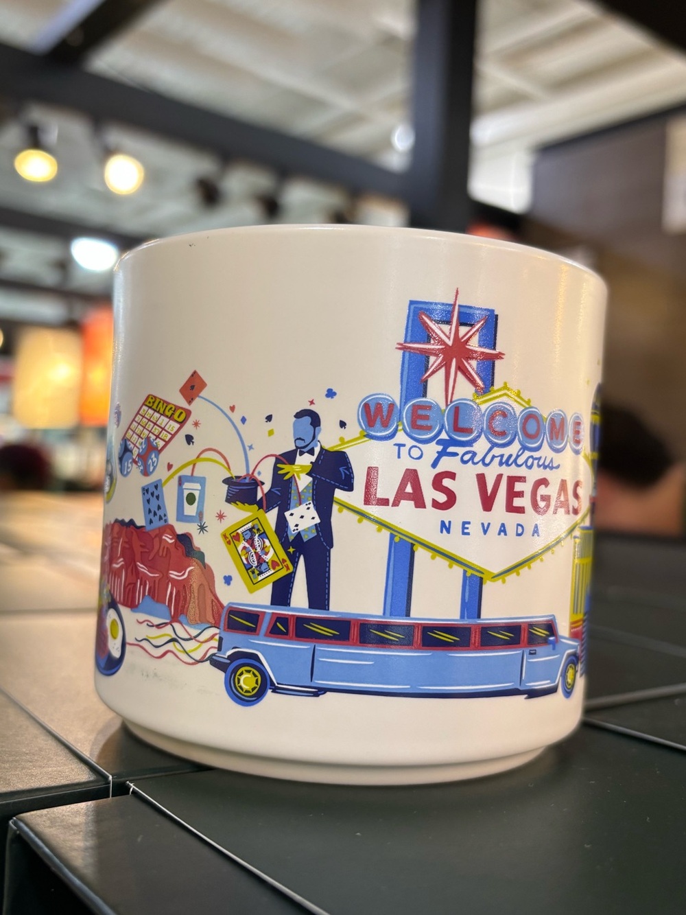 1 Starbucks White Mug w/Blue, Red & Yellow welcome to fabulous Las Vegas design